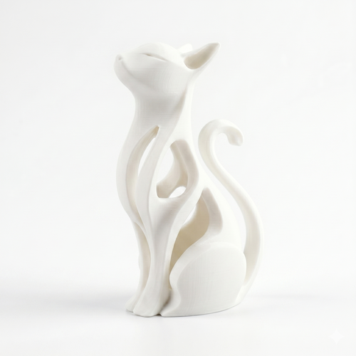 Modern 3D Printed Sitting Cat Sculpture Home Ornament