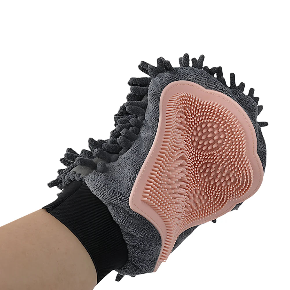 2-in-1 Pet Grooming Bath Glove with Soft Brush