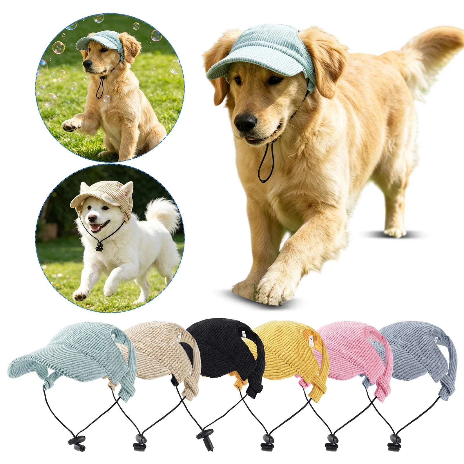 Corduroy Pet Baseball Cap with Ear Holes for Sun Protection