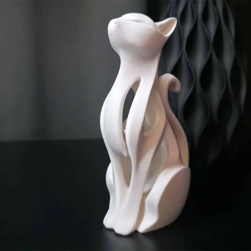 Modern 3D Printed Sitting Cat Sculpture Home Ornament