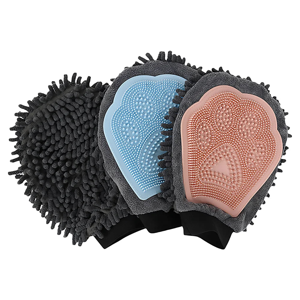 2-in-1 Pet Grooming Bath Glove with Soft Brush
