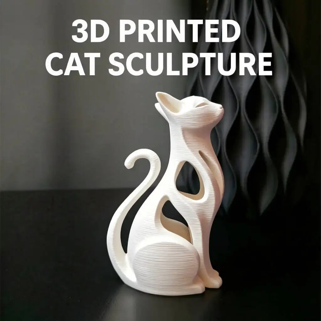 Modern 3D Printed Sitting Cat Sculpture Home Ornament