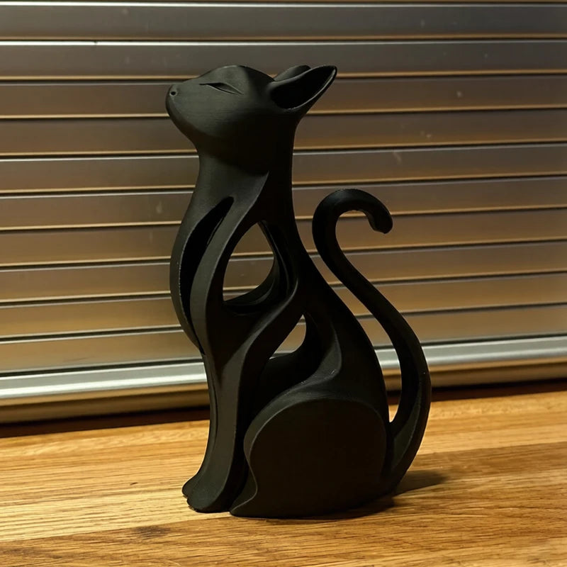 Modern 3D Printed Sitting Cat Sculpture Home Ornament