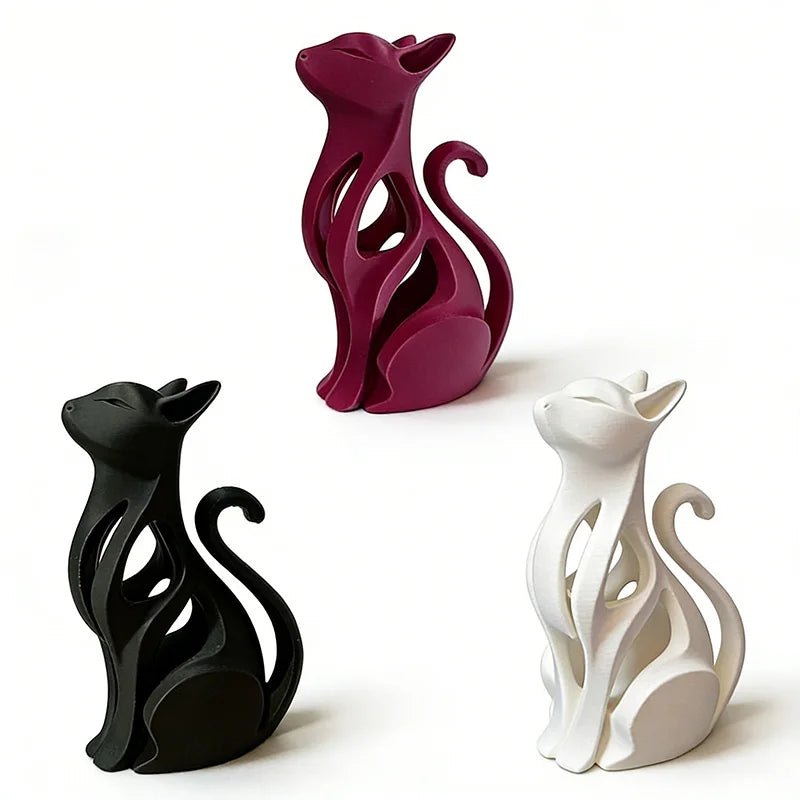 Modern 3D Printed Sitting Cat Sculpture Home Ornament